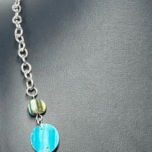 Seaside Bohemian Blue Green Silver Tone Statement Necklace # 246 - Picture 5 of 8